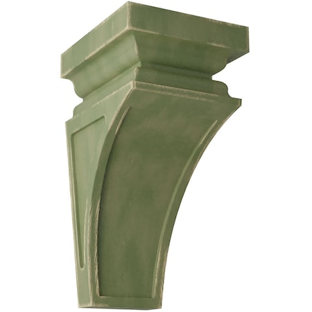 Ekena Millwork 4"W x 4 3/4"D x 8"H Small Nevio Wood Vintage Decor Corbel, Restoration Green CORWD04X04X08NEGR